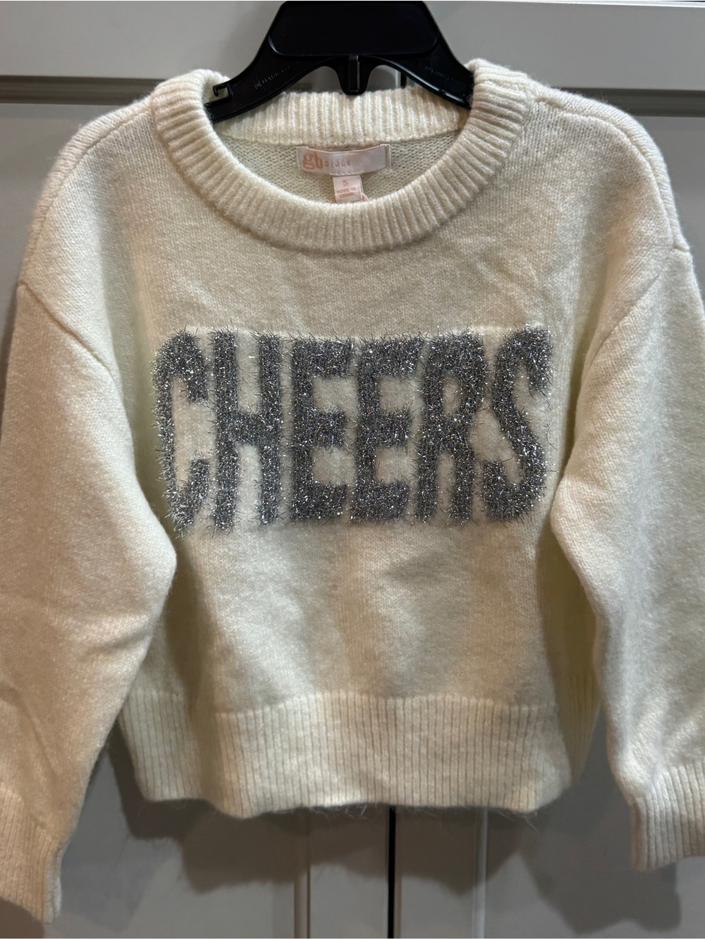 gb Girls Cream 'Cheers' Fuzzy Knit Sweater